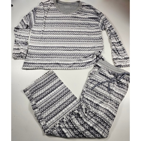 Nautica size XL fleece 2 piece sleep lounge set w/ pockets SOFT EUC fair isle ^ - Picture 2 of 8
